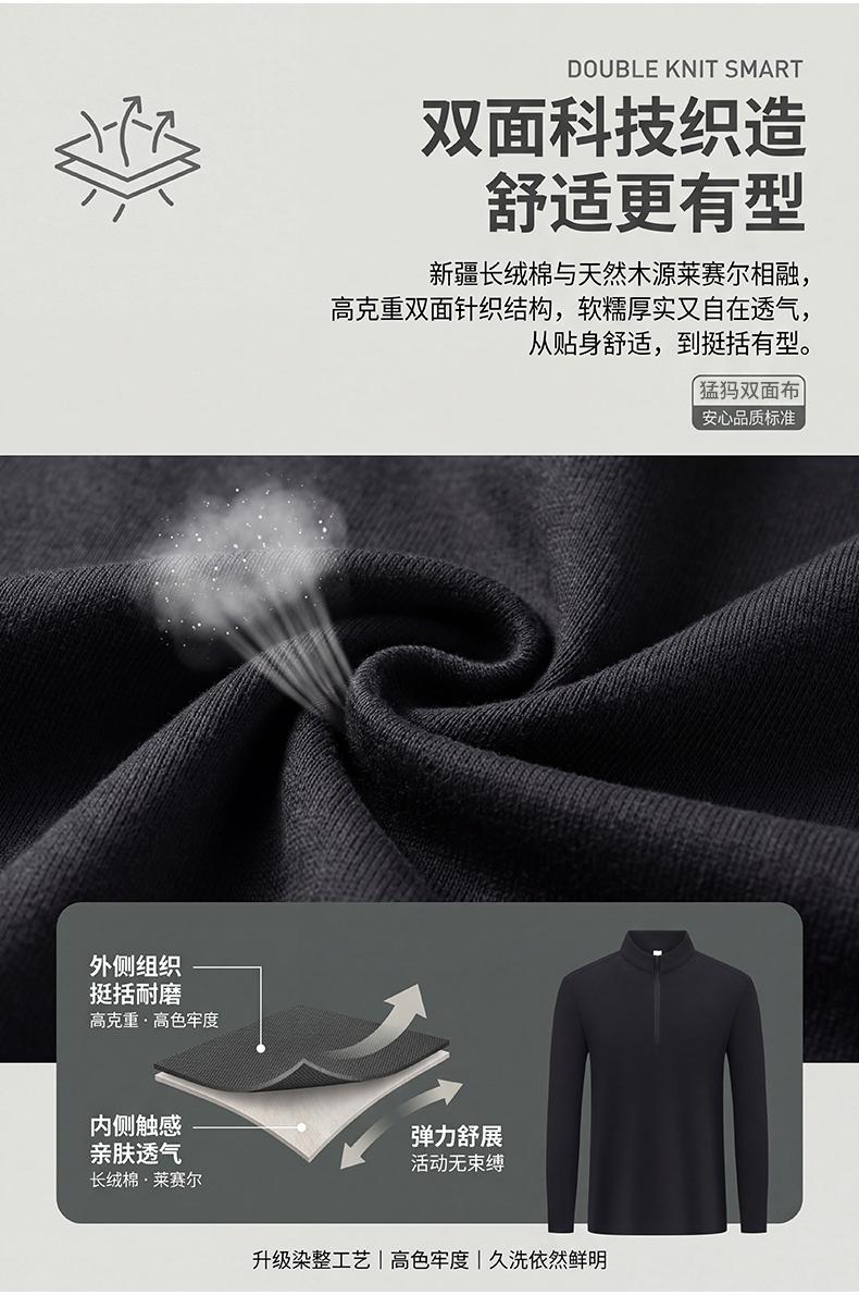 2901#40支300克7A抗菌双面丝光莱赛尔猛犸长袖POLO衫 Polo衫 细节展示 启虎