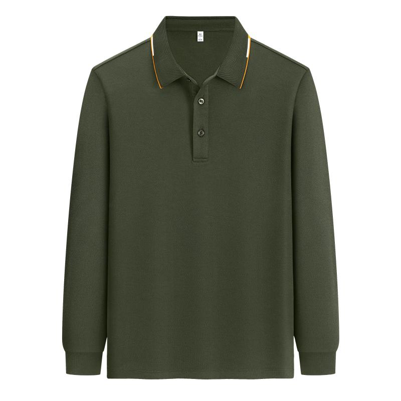 2509#40支240克秋冬羊毛蚕丝秋冬长袖 军绿 Polo衫 企业团购定制 启虎