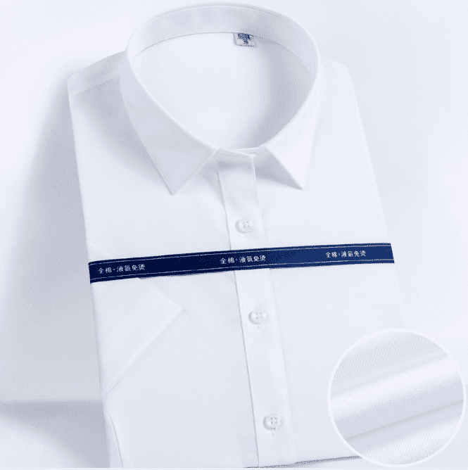 DF19006 全棉液氨免烫白色方领短袖衬衫女
