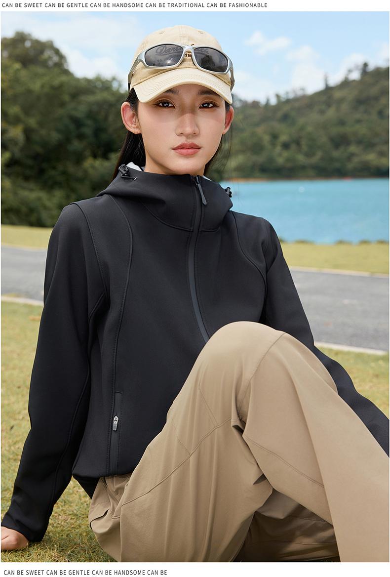 SYK-T2620#女版 户外连帽软壳衣 冲锋衣 细节展示 启虎