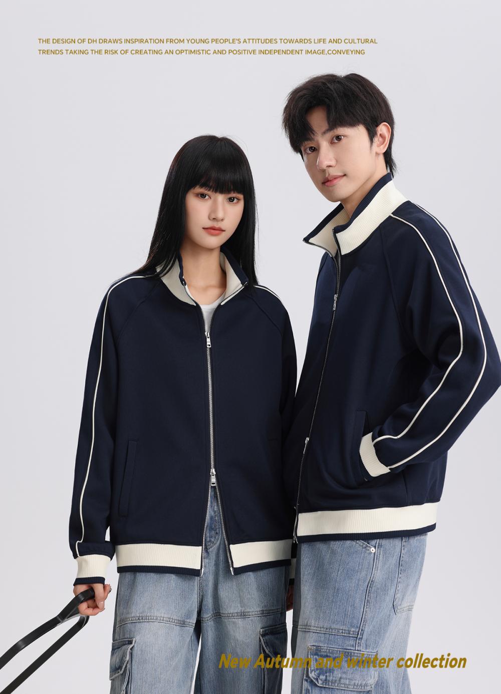 9896#Autumn 380G复古潮棉撞色立领拉链外套 卫衣 细节展示 启虎