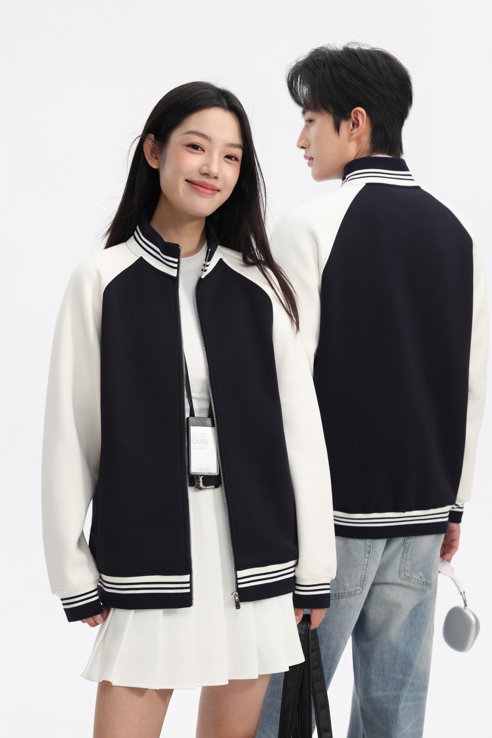 9627#40支380G美式复古棒球服拉链立领外套 卫衣 细节展示 启虎