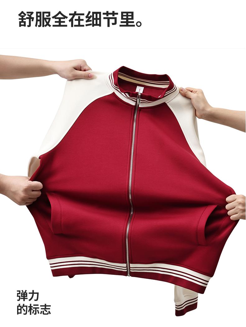 9627#40支380G美式复古棒球服拉链立领外套 卫衣 细节展示 启虎