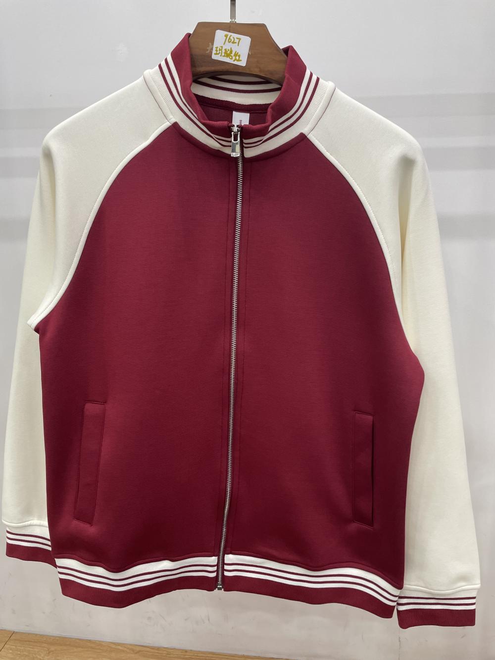 9627#40支380G美式复古棒球服拉链立领外套 卫衣 细节展示 启虎