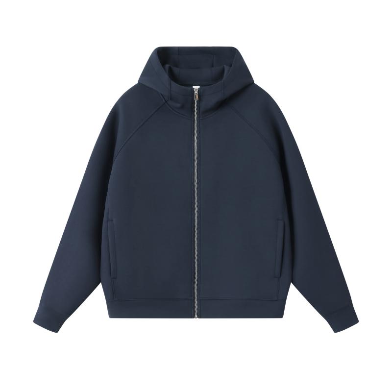 9630#400G五明治液态棉四针六线插肩袖拉链外套 藏青色 卫衣 企业团购定制 启虎