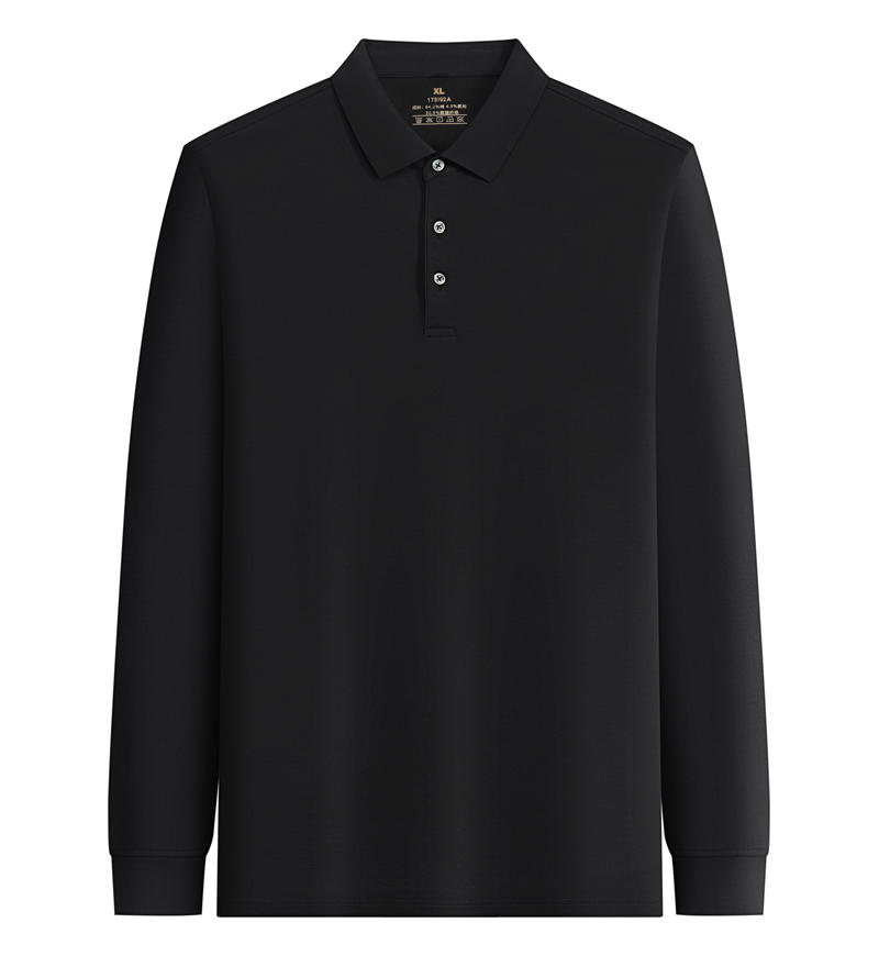 M555#长袖 POLO 衫 黑色 长袖 Polo 衫定制